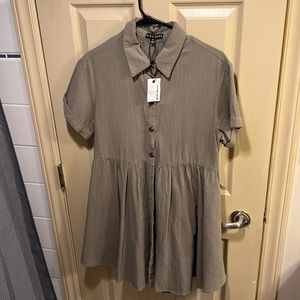 Not Your Babe Pocketed Cotton Babydoll Mini Dress - Olive
Small